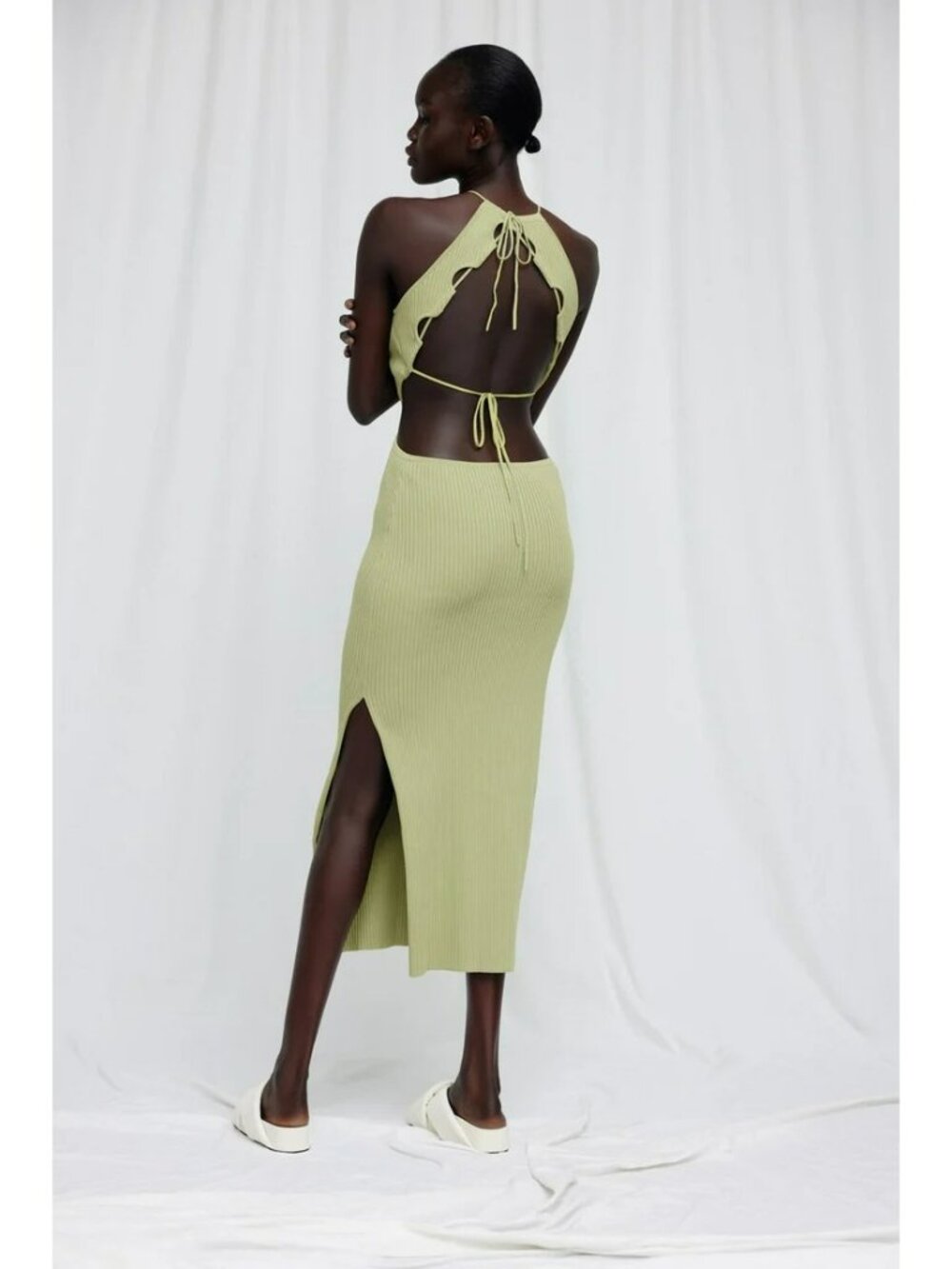 Significant Other Green Knit Midi Side Cut Out Open Back Dress Revolve Summer - Picture 3 of 15